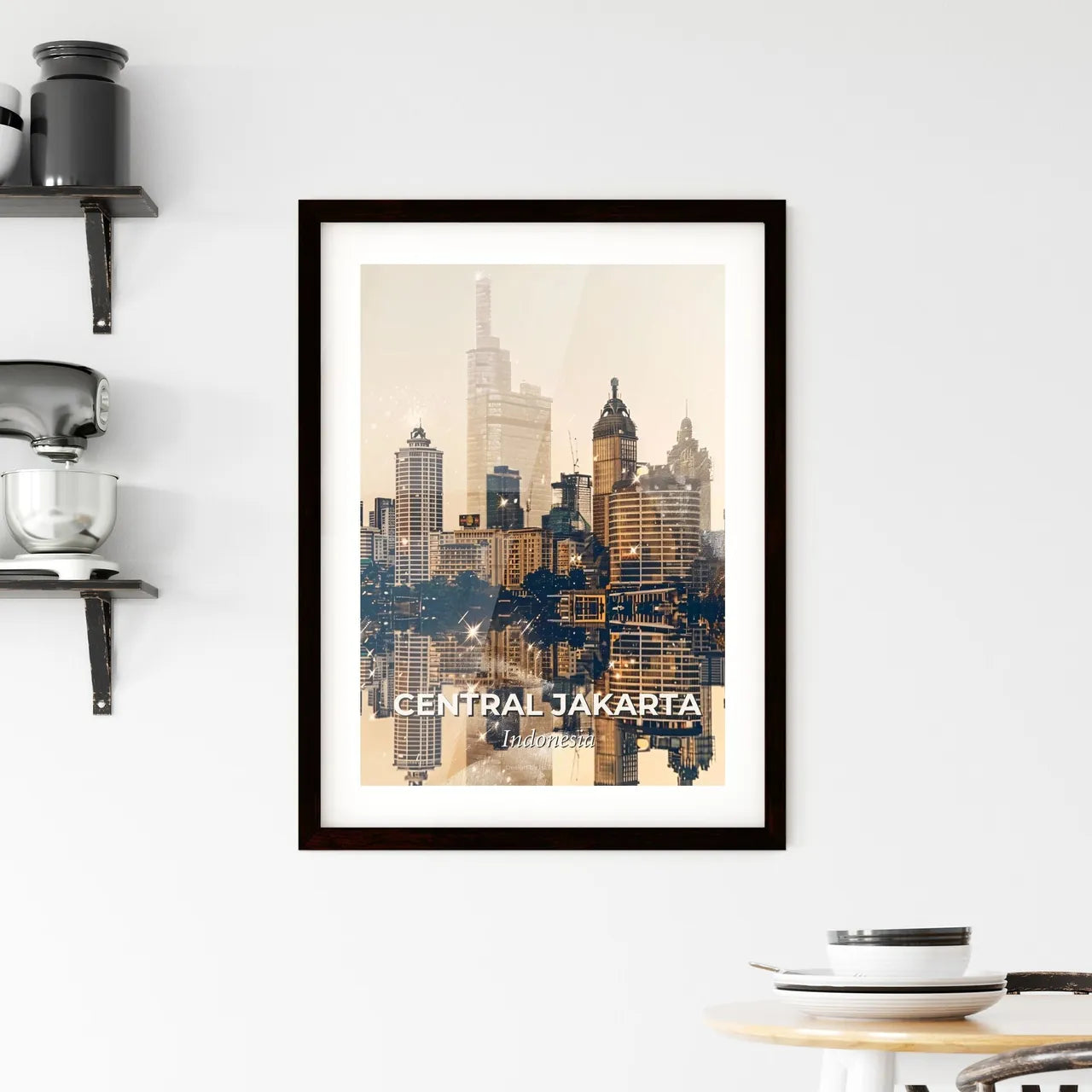 Central Jakarta Skyline: Double Exposure Composite Framed Print