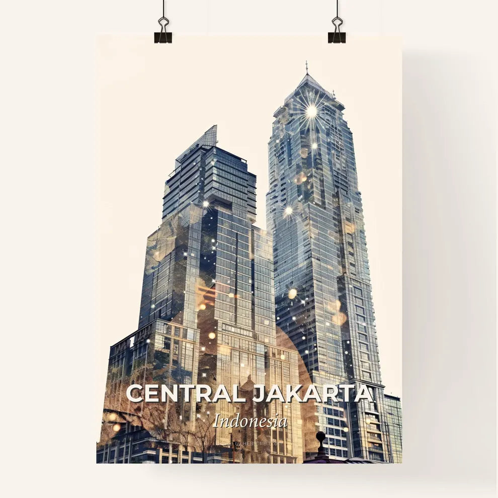 Central Jakarta Skyline Composite Double Exposure Art Poster