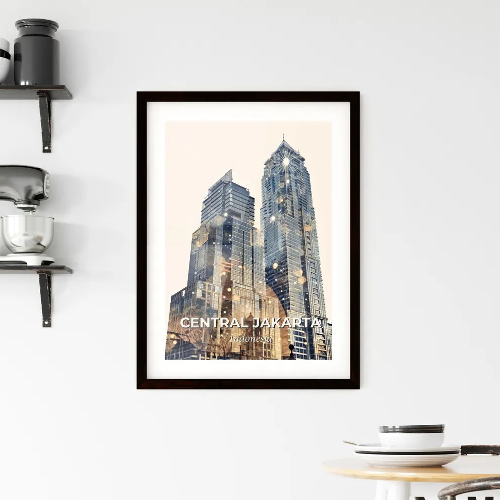 Central Jakarta Skyline Composite Double Exposure Art Framed Print