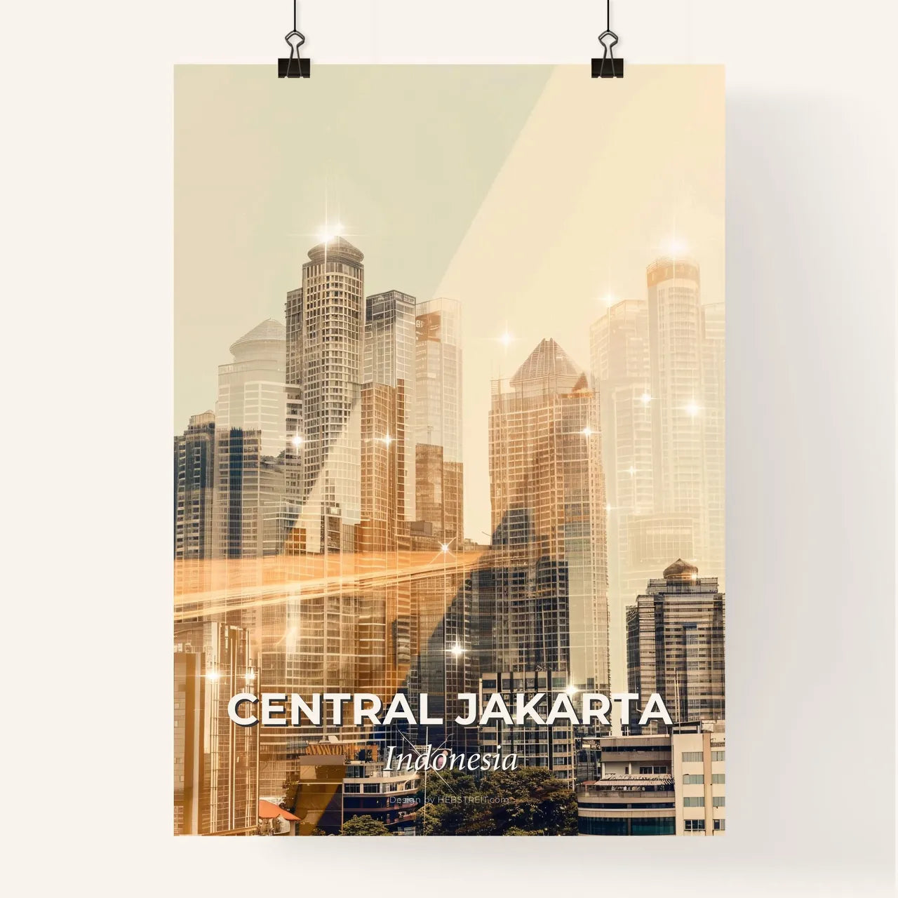 Jakarta Double Exposure Composite Art Skyline Poster