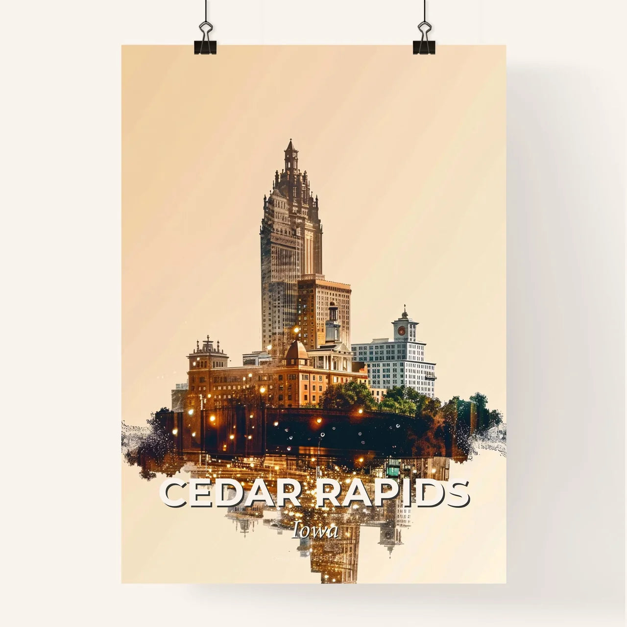Cedar Rapids City Skyline Iconography Sparkle Poster Poster