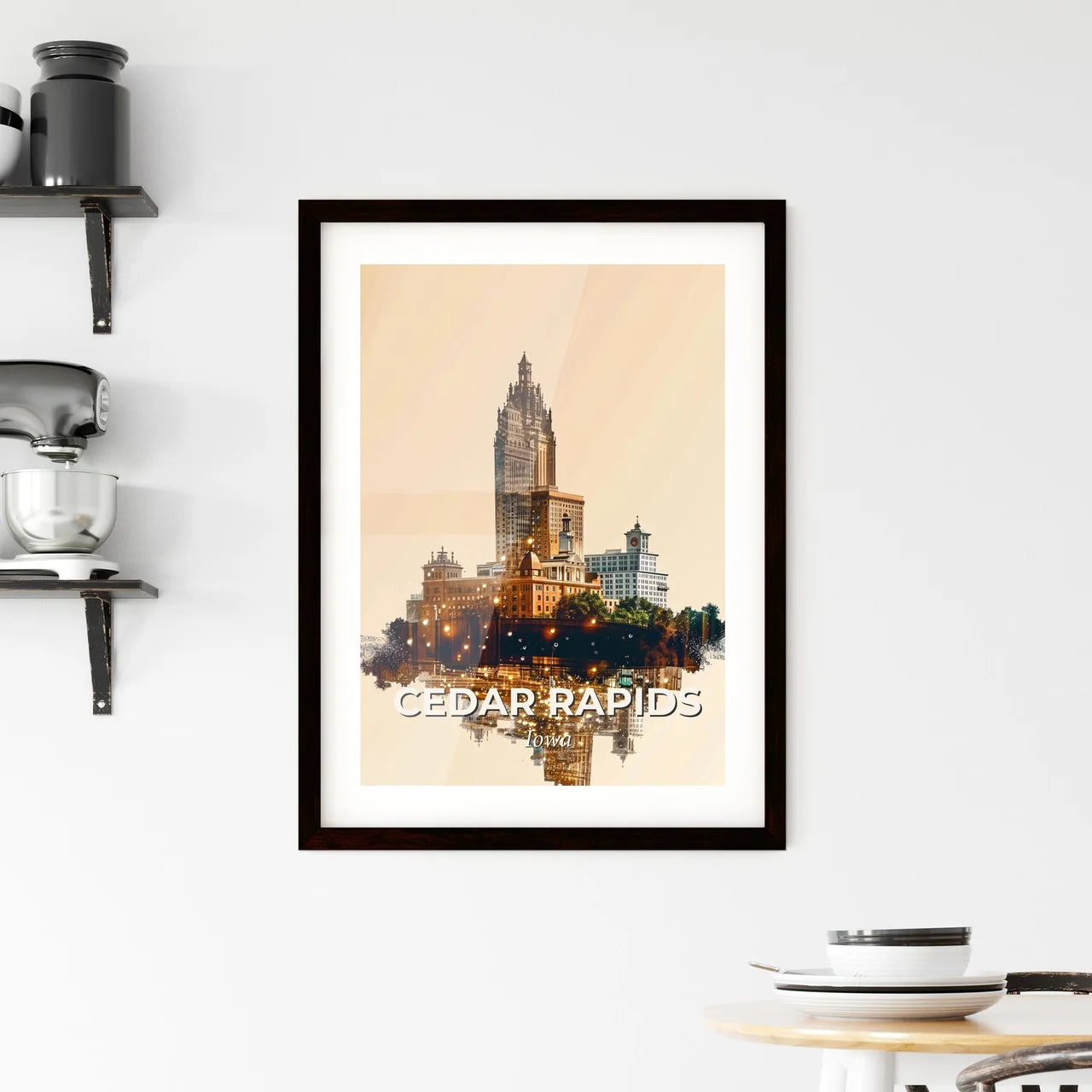 Cedar Rapids City Skyline Iconography Sparkle Poster Framed Print
