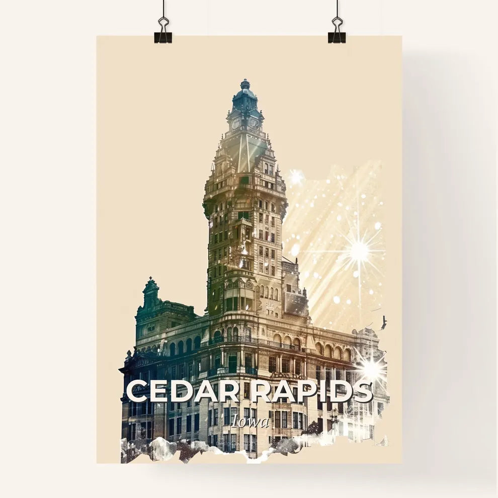 Cedar Rapids City Skyline Double Exposure Composite Poster