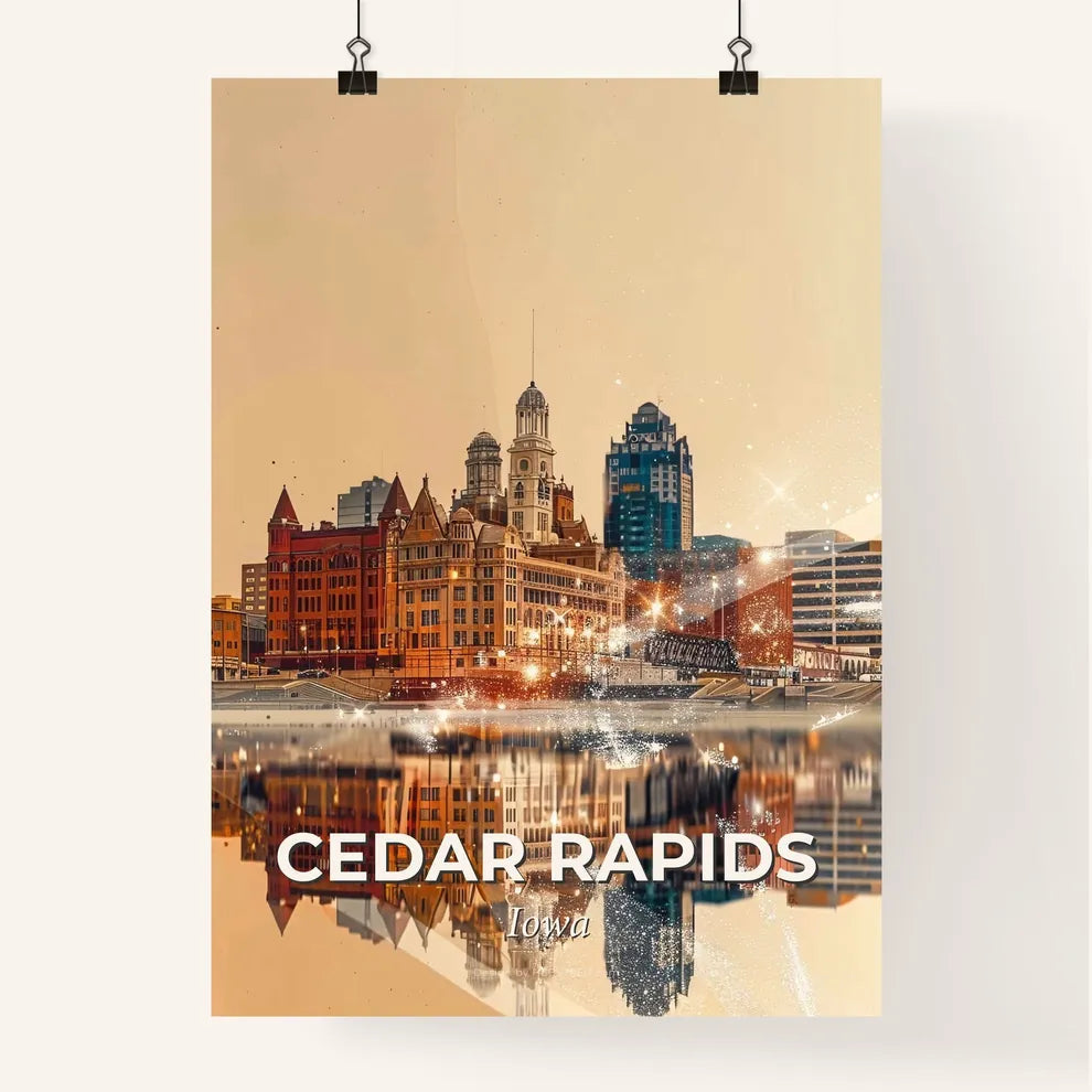 Cedar Rapids Cityscape Art: Iconic Skyline and Architecture Poster