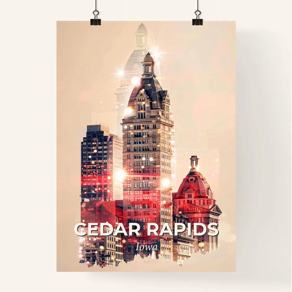 Cedar Rapids Skyline Double Exposure Art Poster Poster