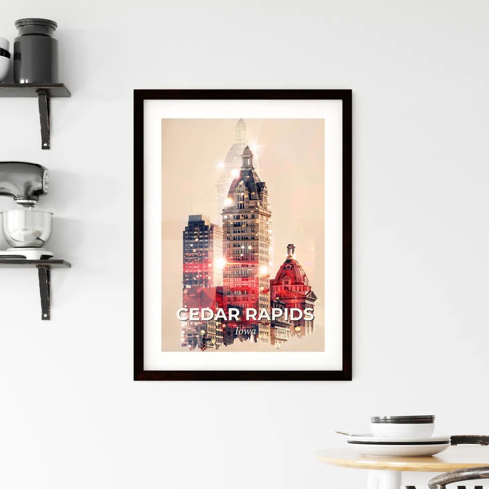 Cedar Rapids Skyline Double Exposure Art Poster Framed Print
