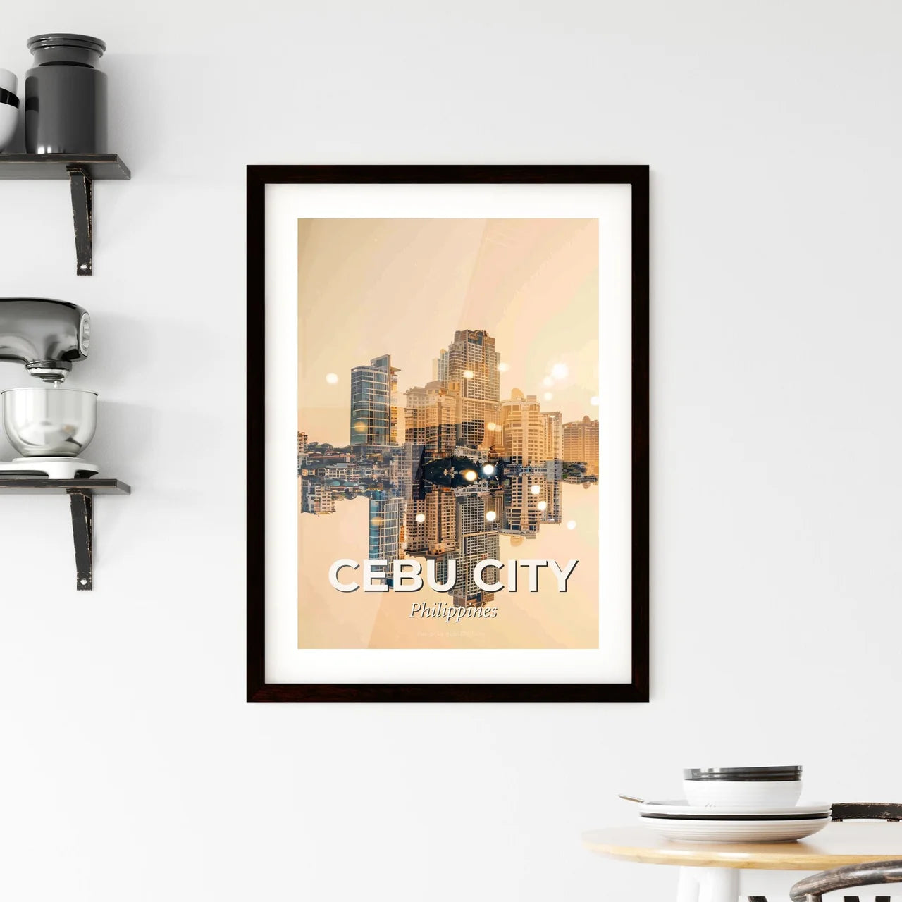 Cebu City Skyline Double Exposure Poster Framed Print