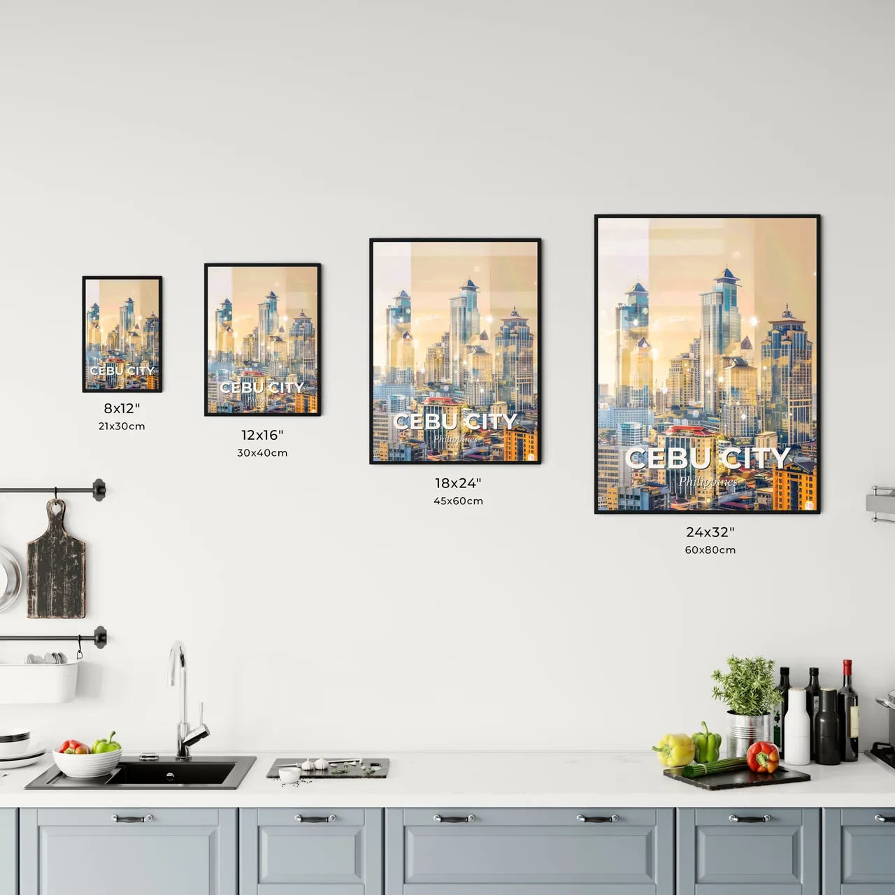 Cebu City Skyline Art: Philippine Architecture Beauty Office Art