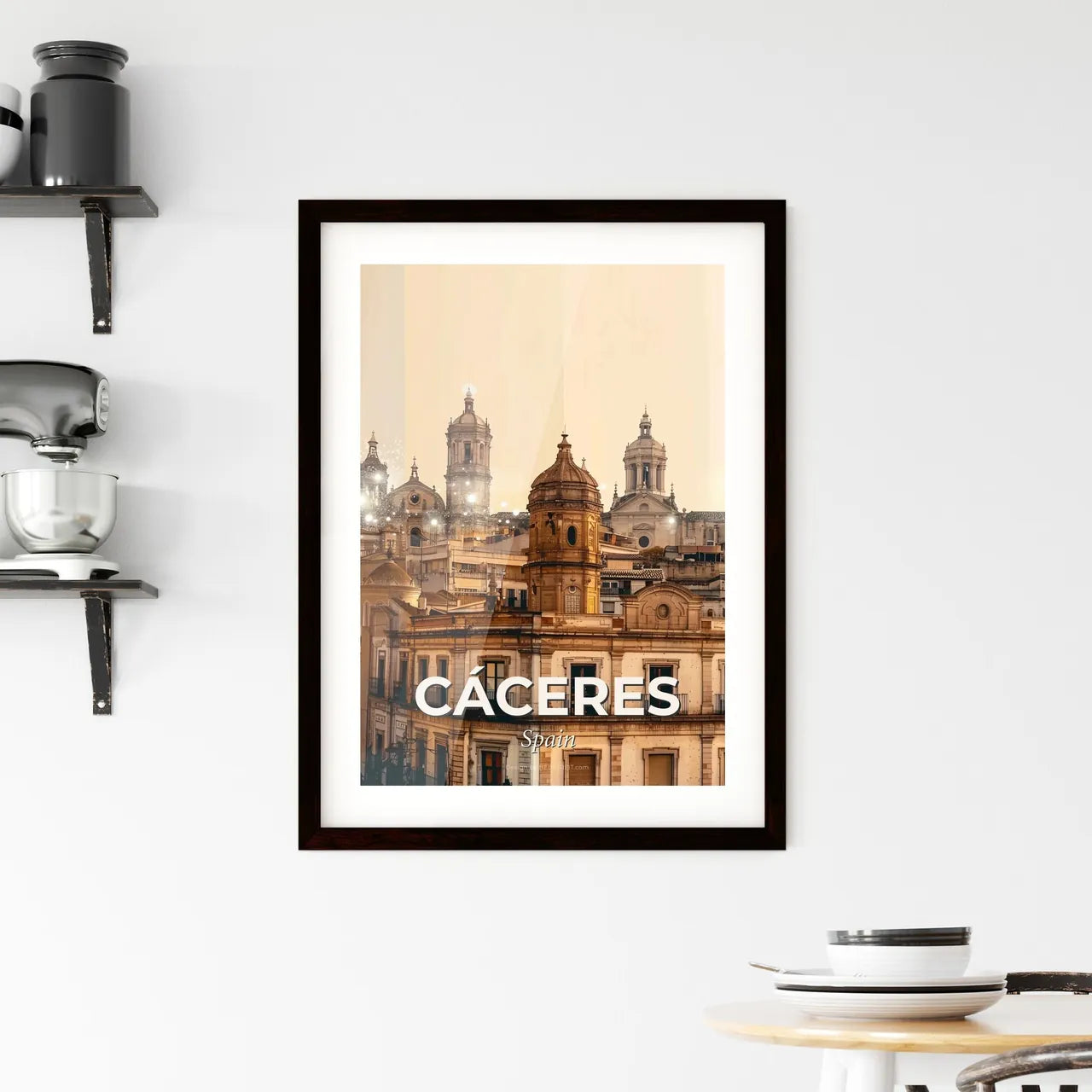 Cáceres Double Exposure Art Skyline Poster Framed Print