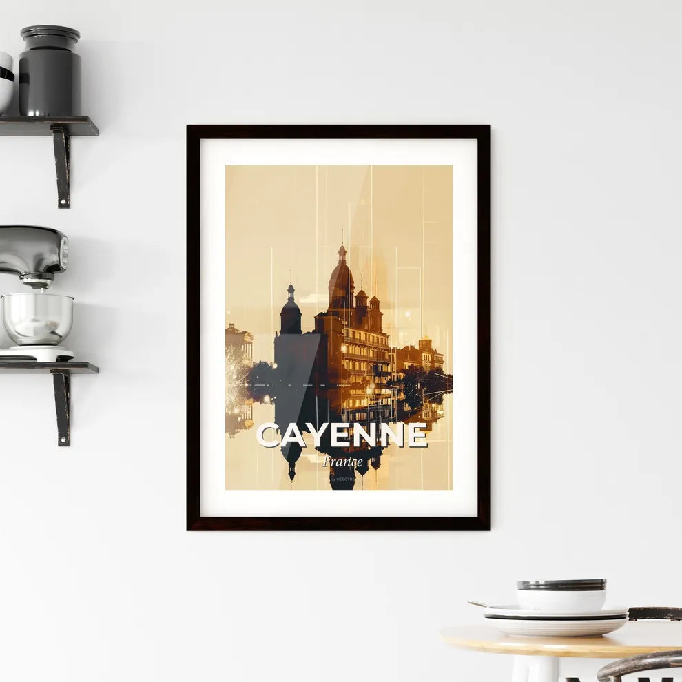 Cayenne Skyline Double Exposure Art Poster Framed Print