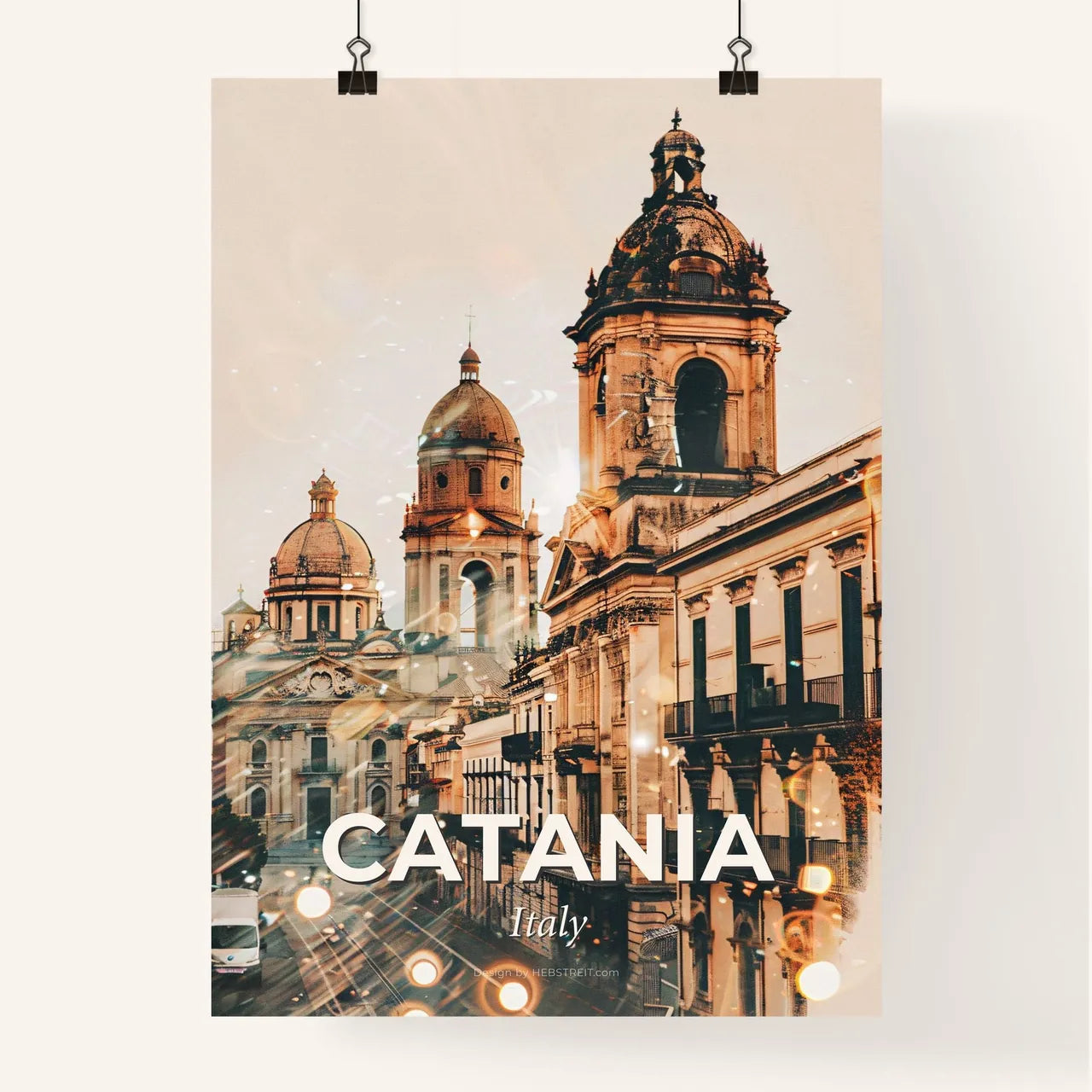 Catania Cityscape Art: Double Exposure Magic Poster