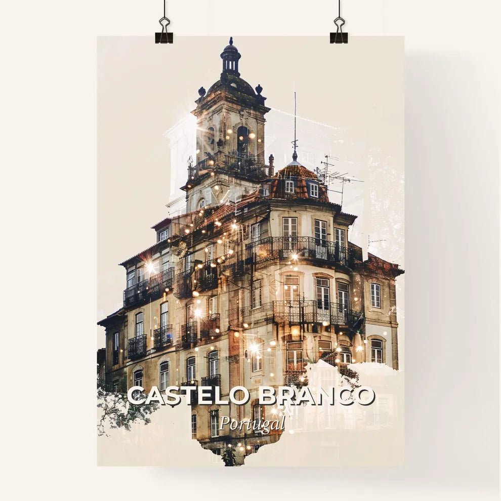 Castelo Branco Skyline Double Exposure Art Poster Poster
