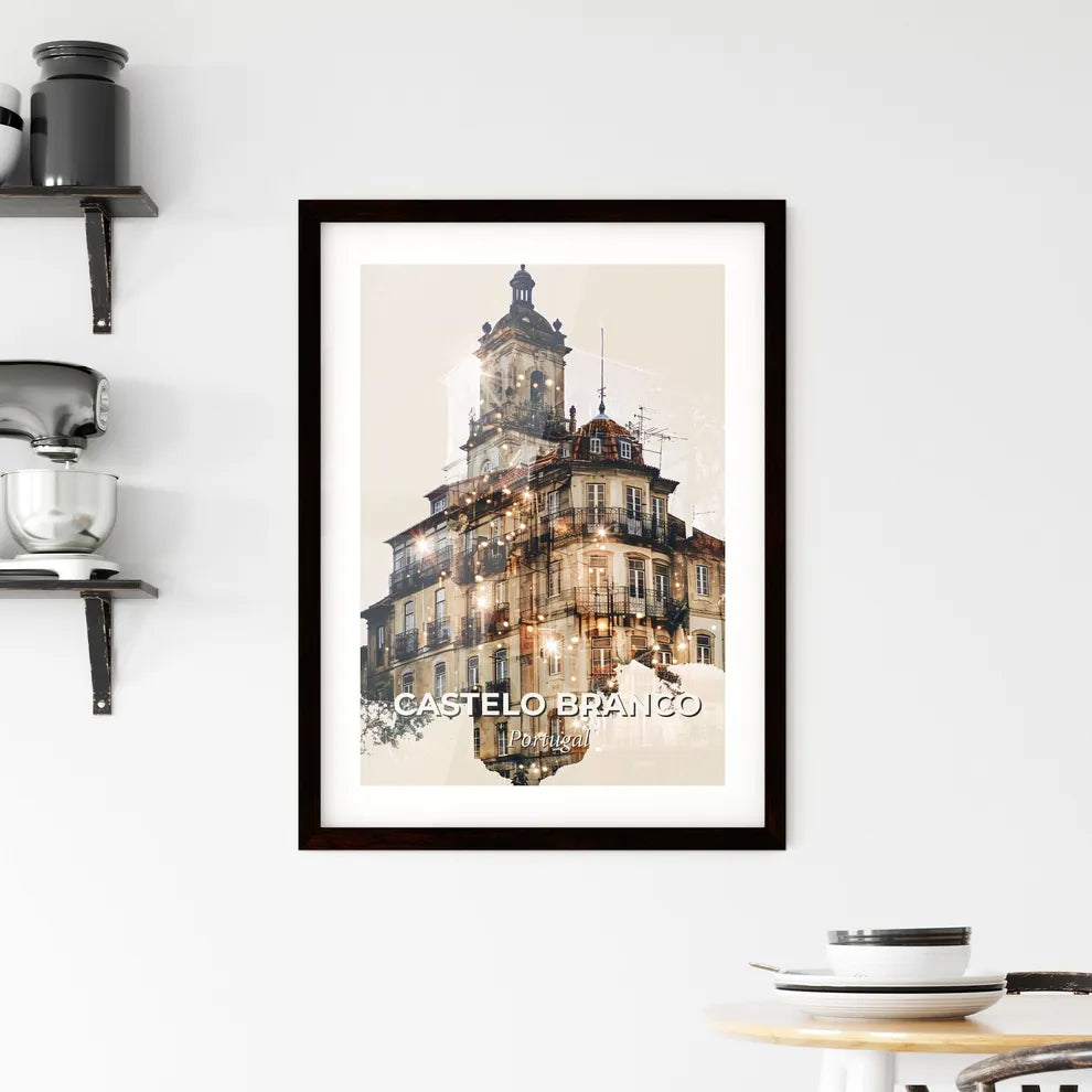 Castelo Branco Skyline Double Exposure Art Poster Framed Print