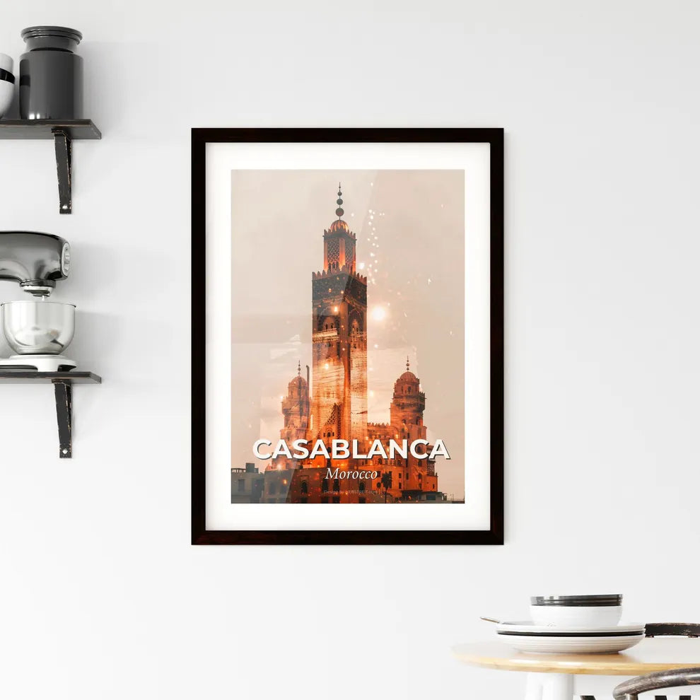 Casablanca City Skyline Poster Double Exposure Framed Print