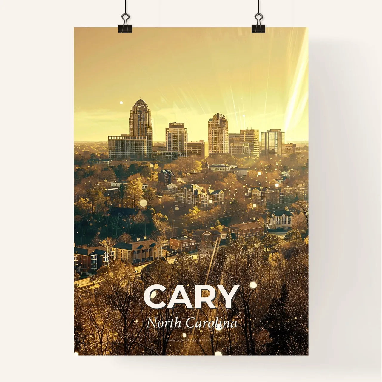 Cary, North Carolina: City Skyline Composite Art Poster