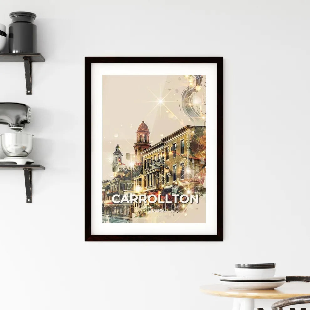 Carrollton Skyline Cityscape, Local Icons Poster Framed Print