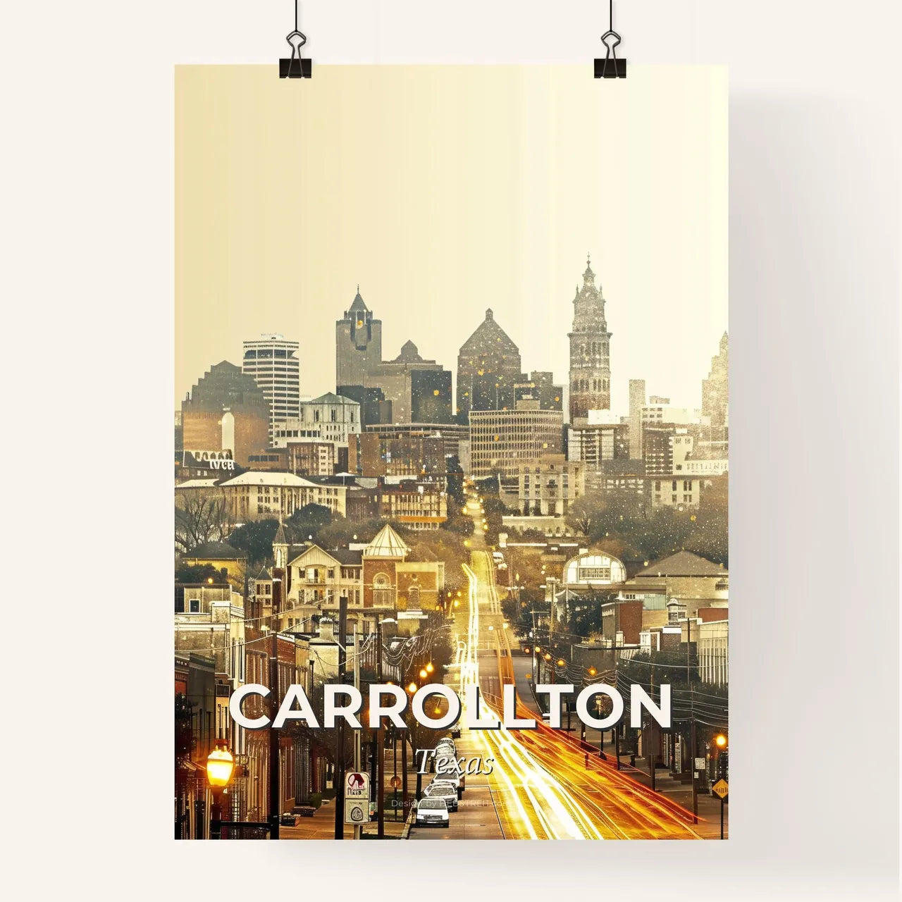 Carrollton Skyline: Local Icons, Bold Beige Poster