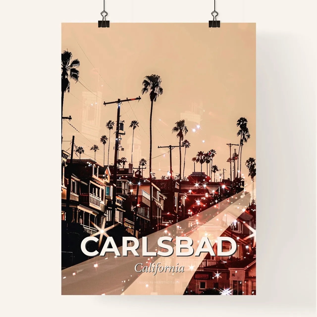 Carlsbad City Skyline Composite Art Bright Paper Poster