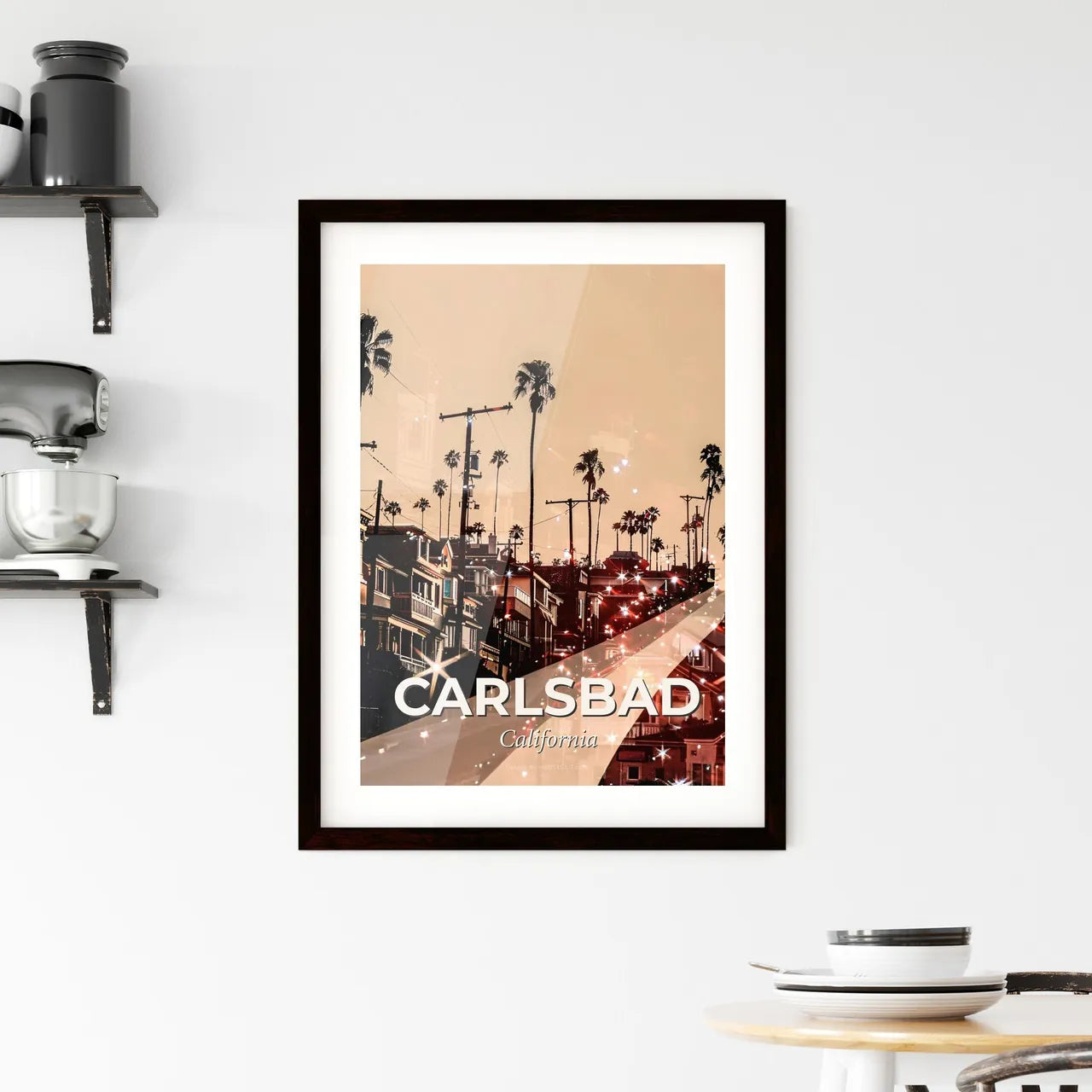 Carlsbad City Skyline Composite Art Bright Paper Framed Print