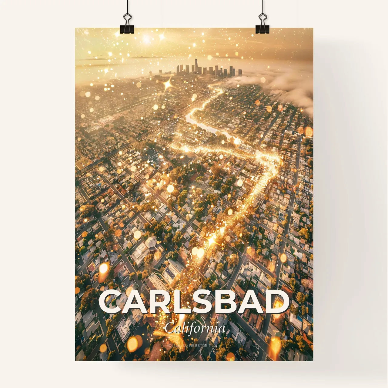 Carlsbad Californian Icons Skyline Bright Beige Paper Poster