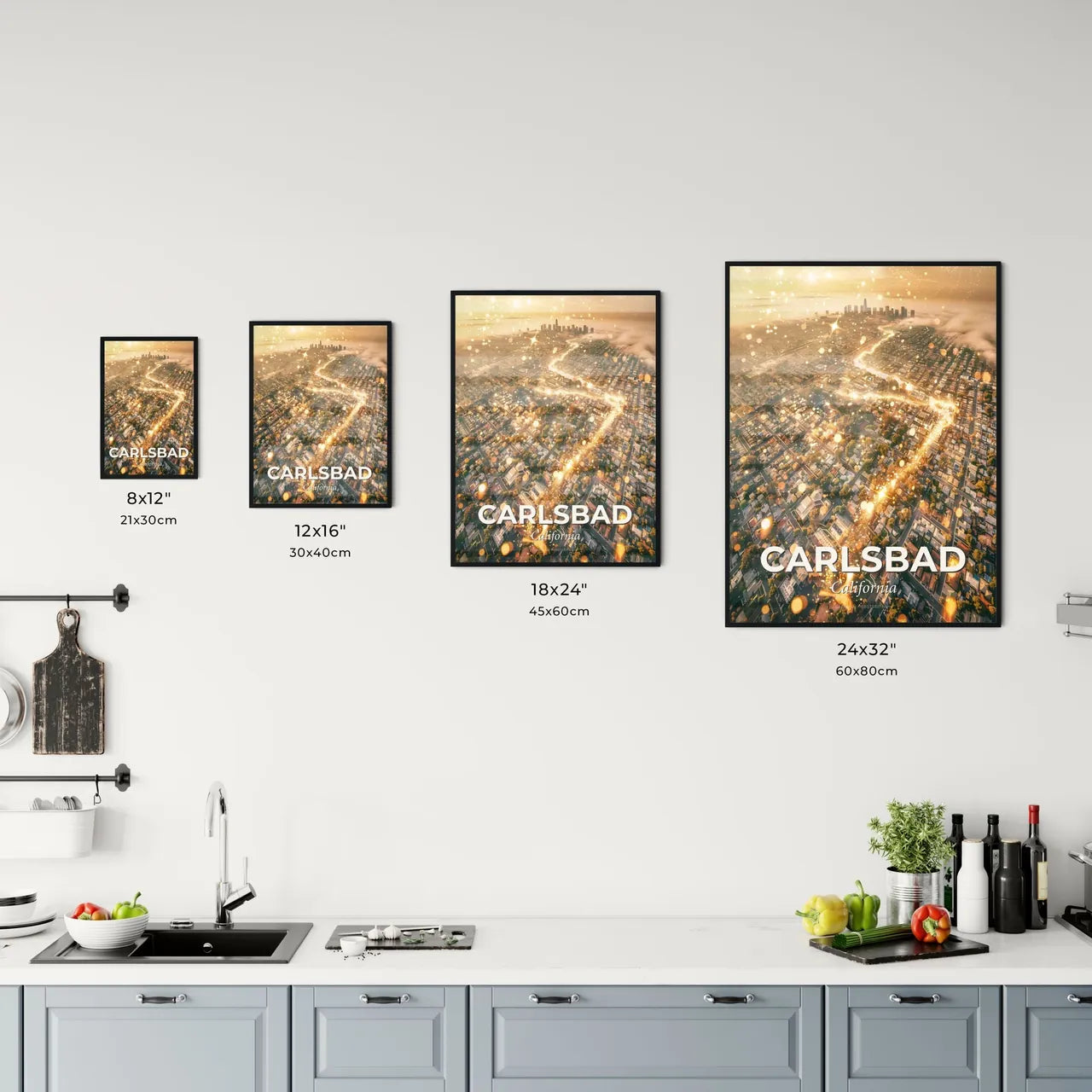 Carlsbad Californian Icons Skyline Bright Beige Paper Office Art