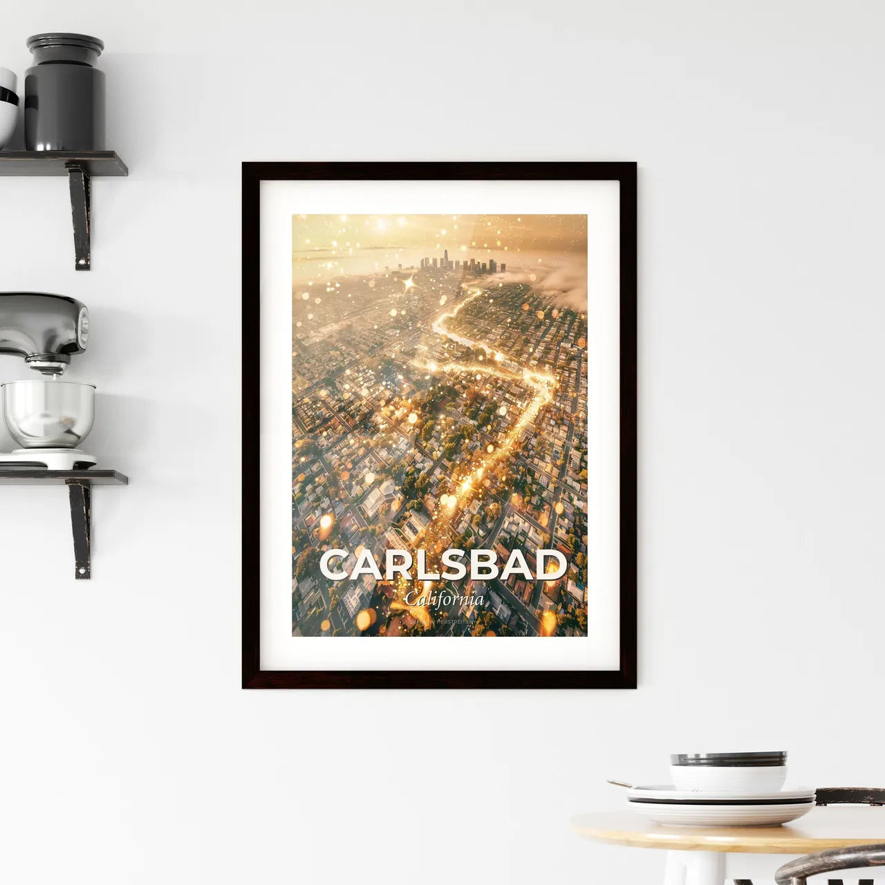 Carlsbad Californian Icons Skyline Bright Beige Paper Framed Print