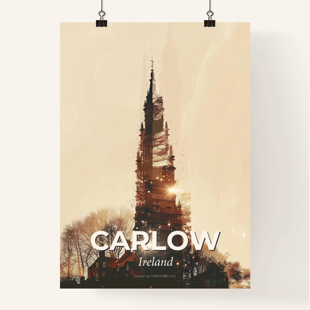 Carlow Skyline Double Exposure Silhouette Art Poster