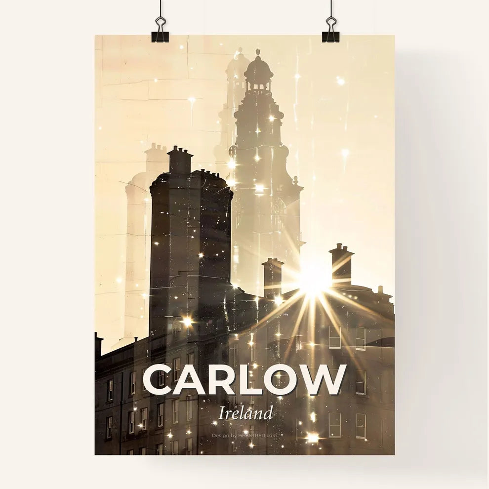 Carlow City Double Exposure Skyline Silhouette Poster
