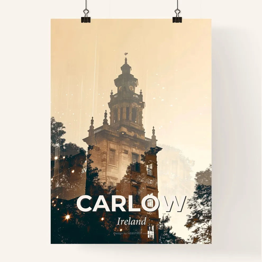 Carlow City Skyline Silhouette Double Exposure Poster Art Poster