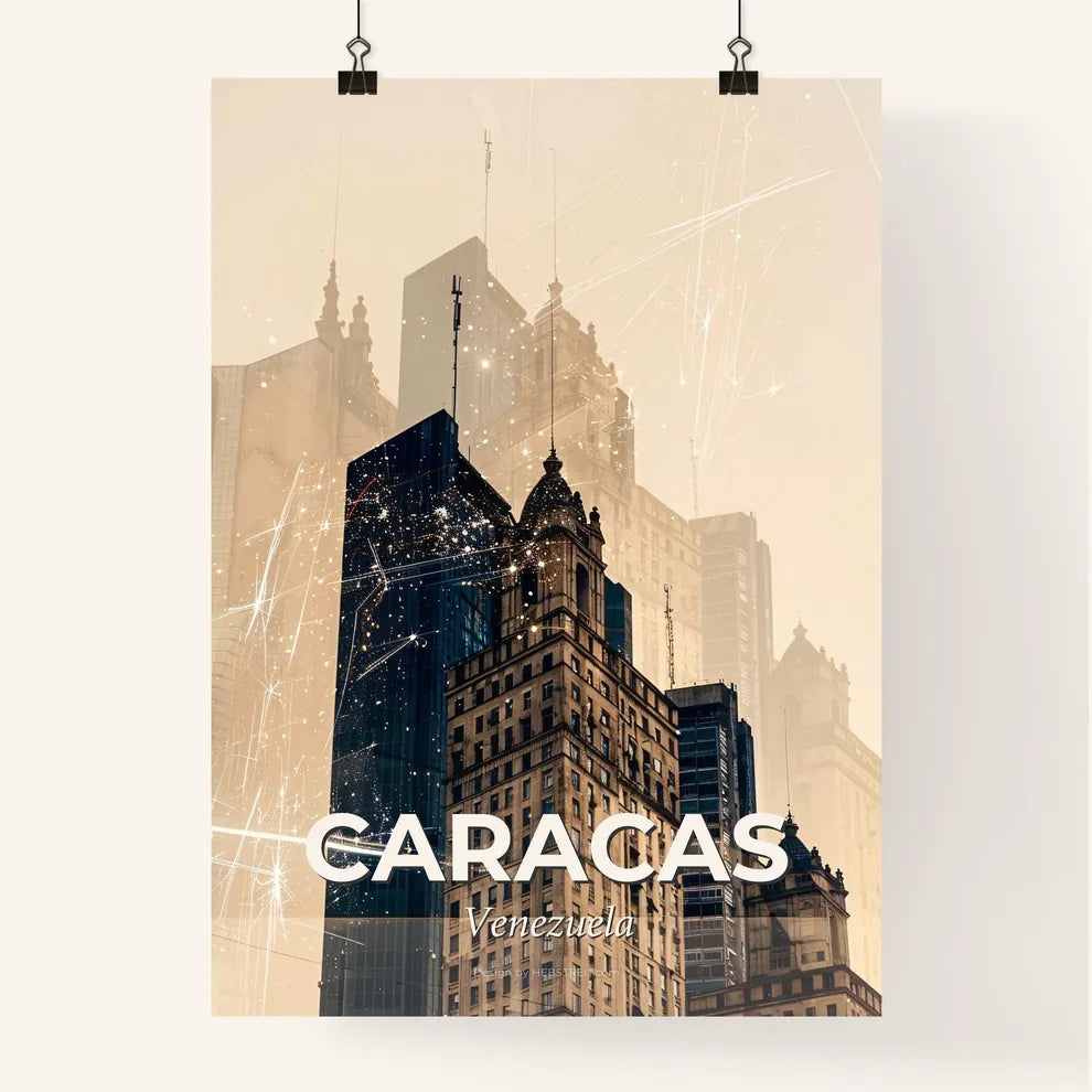 Caracas Skyline Vibrant Double Exposure Art Poster Poster