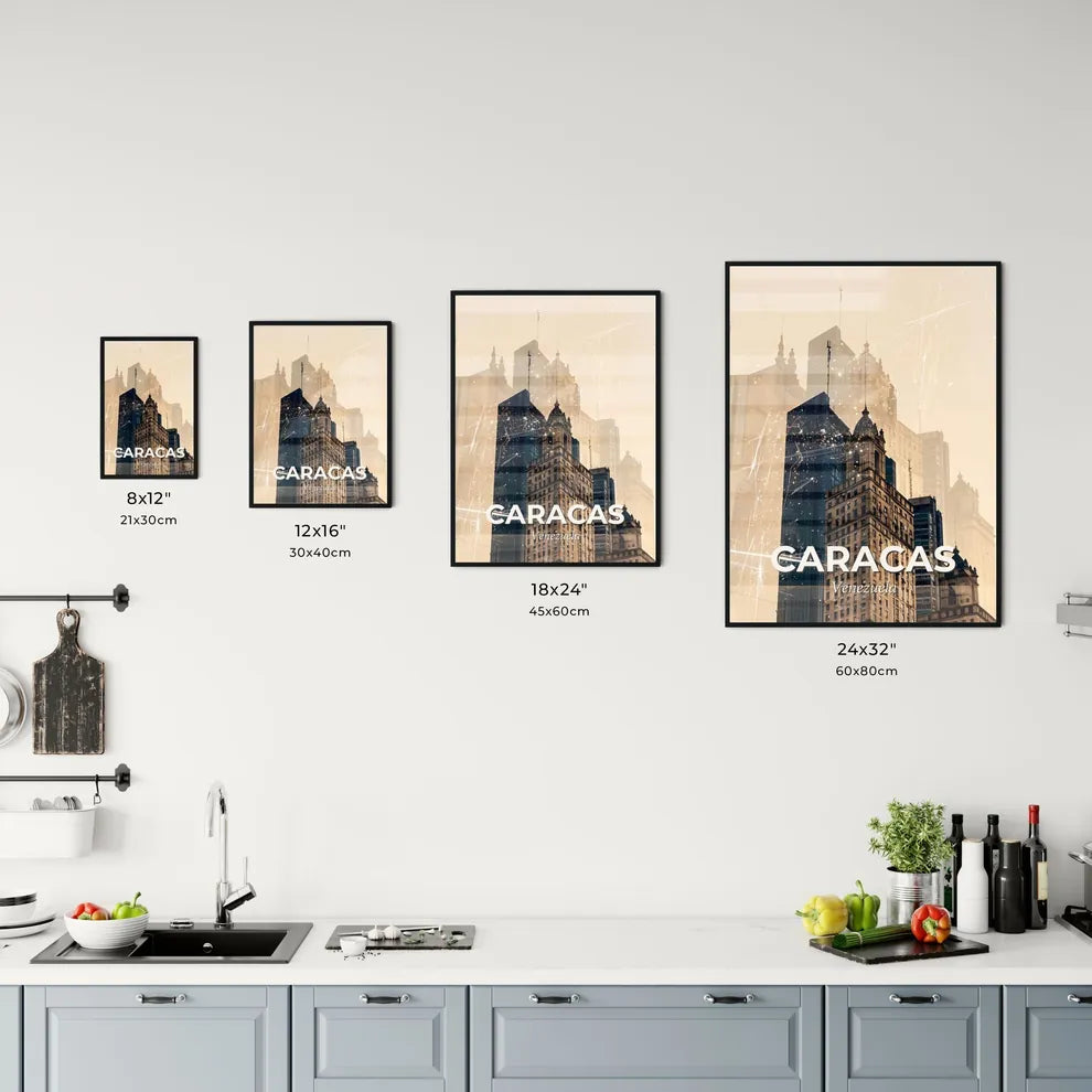 Caracas Skyline Vibrant Double Exposure Art Poster Office Art