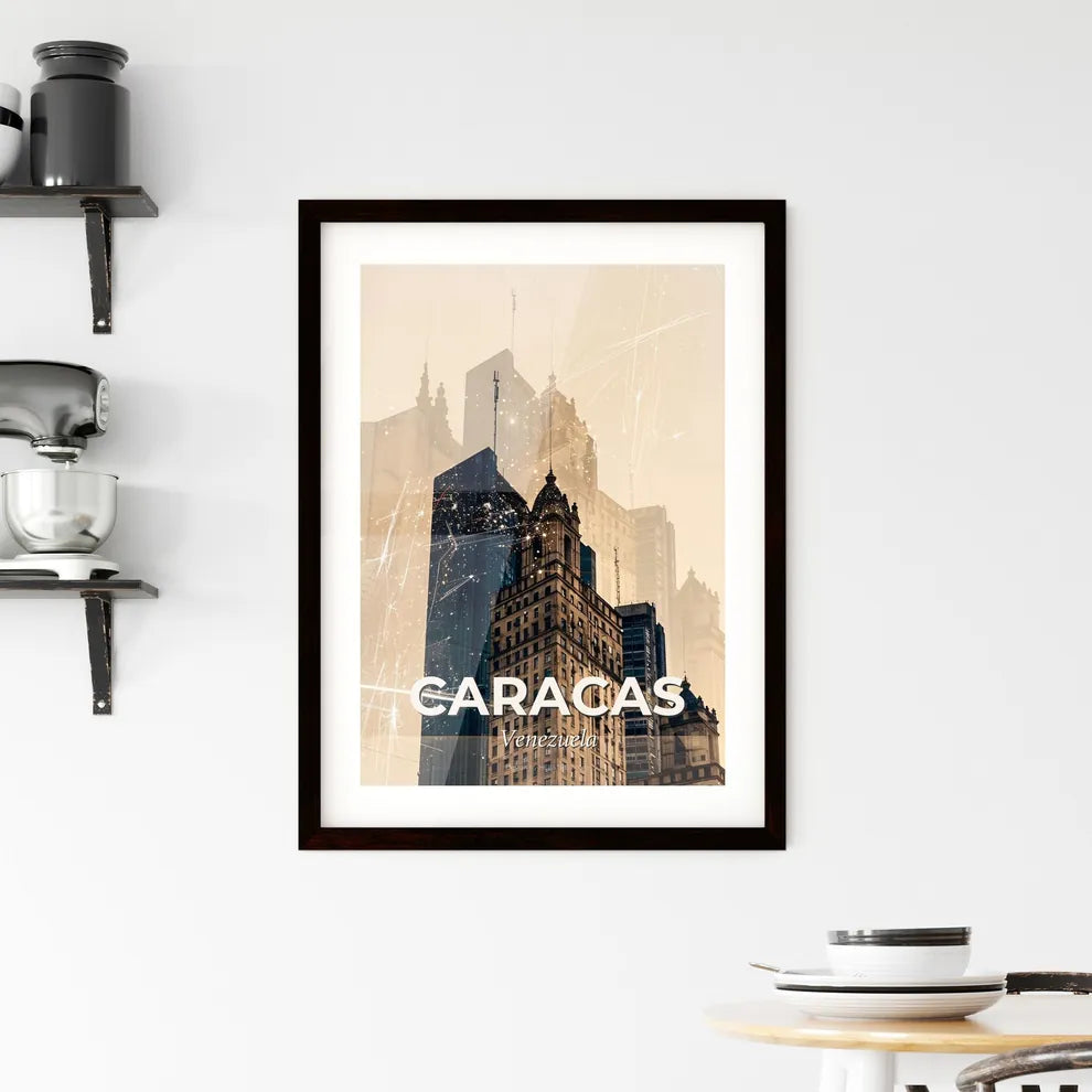 Caracas Skyline Vibrant Double Exposure Art Poster Framed Print