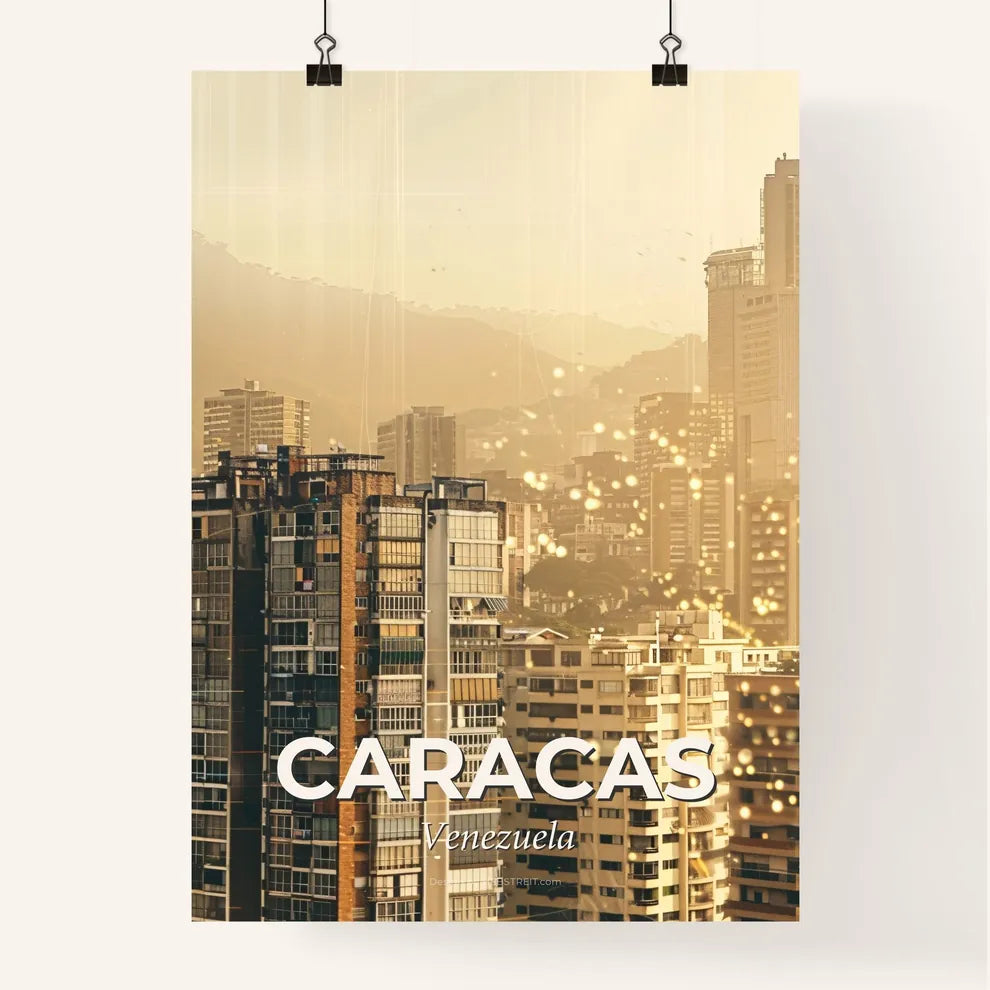 Caracas Skyline City Icons Bright Beige Poster Poster