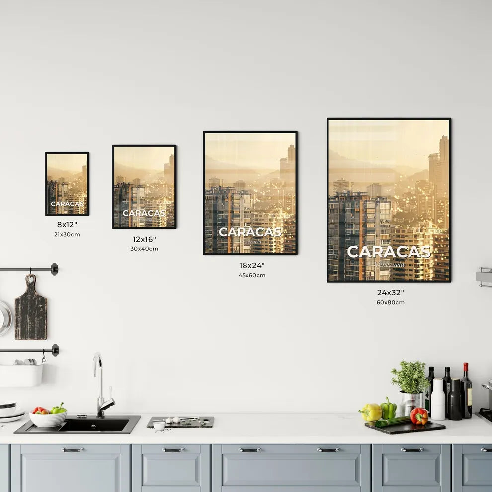 Caracas Skyline City Icons Bright Beige Poster Office Art