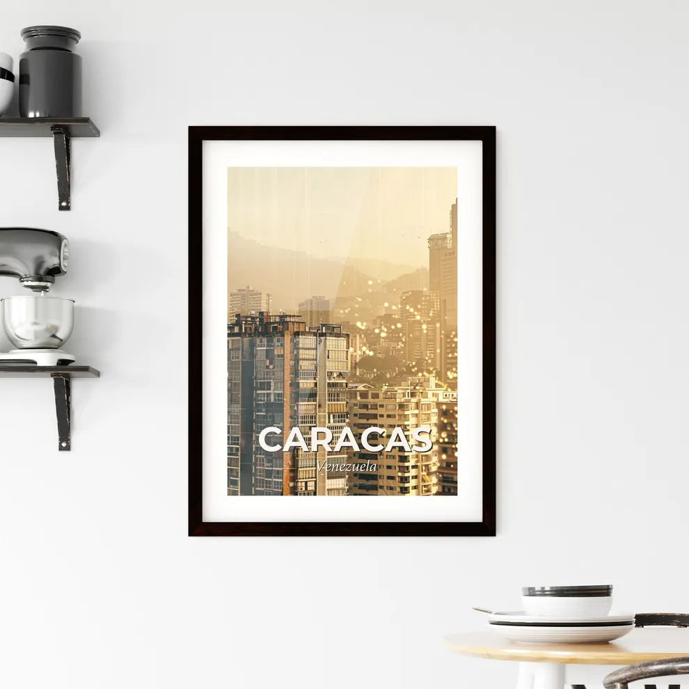 Caracas Skyline City Icons Bright Beige Poster Framed Print