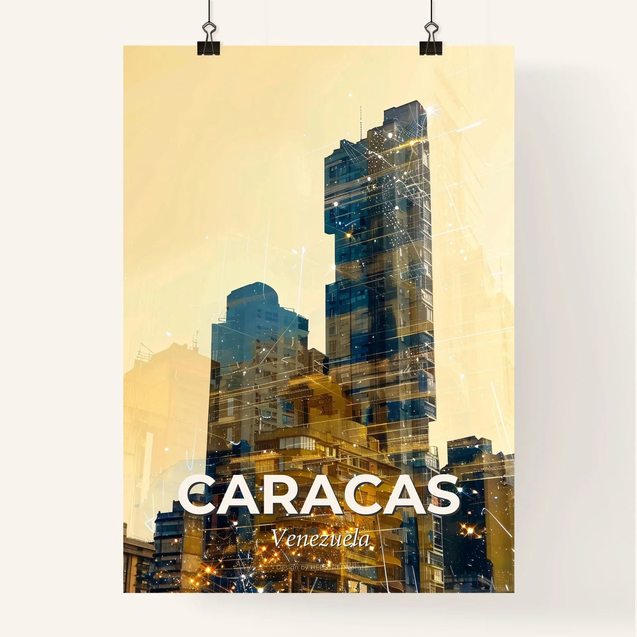 Caracas City Lights: Art Nouveau Poster Print Poster
