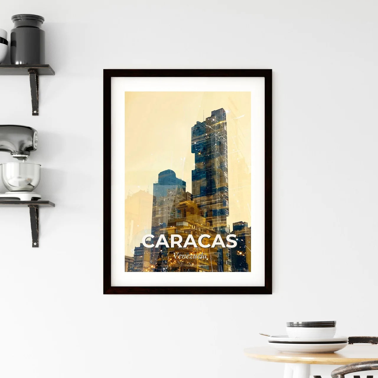 Caracas City Lights: Art Nouveau Poster Print Framed Print