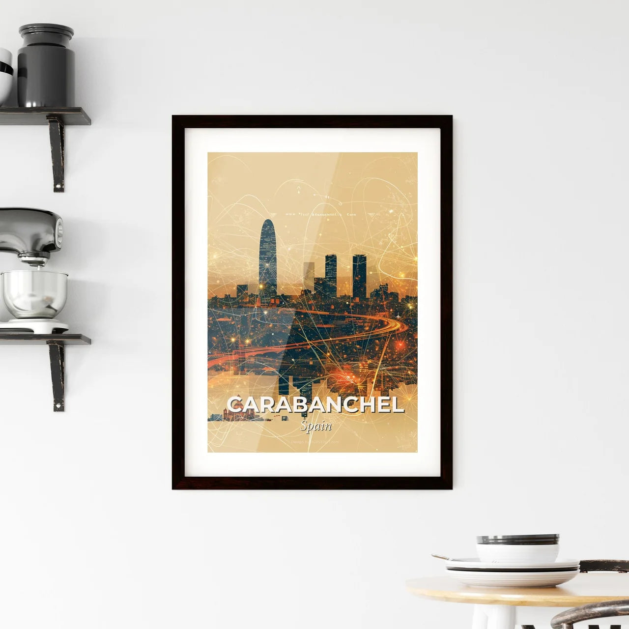 Carabanchel, Spain: Cityscape Sparkle Poster Framed Print
