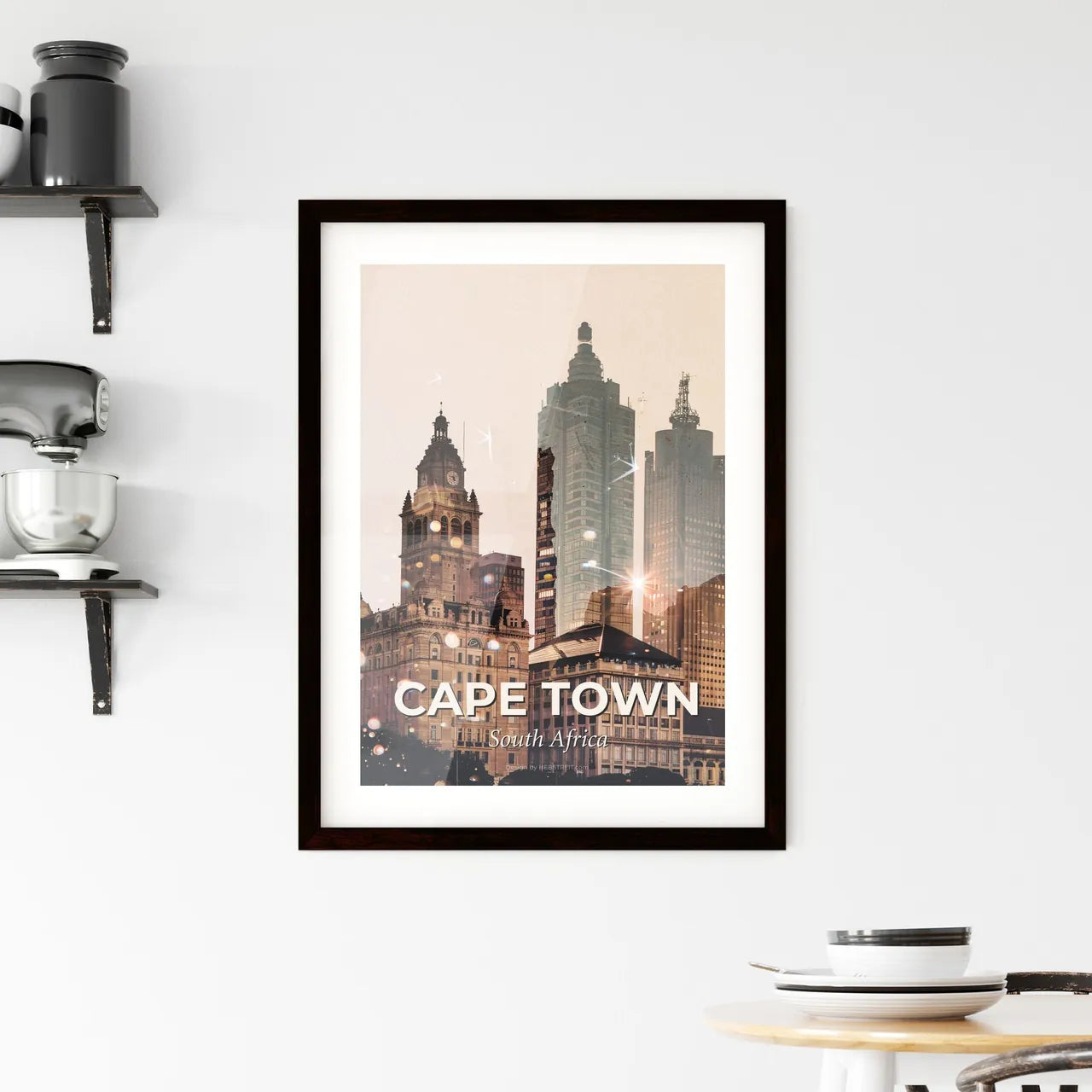 Cape Town Skyline Double Exposure Poster Art Framed Print