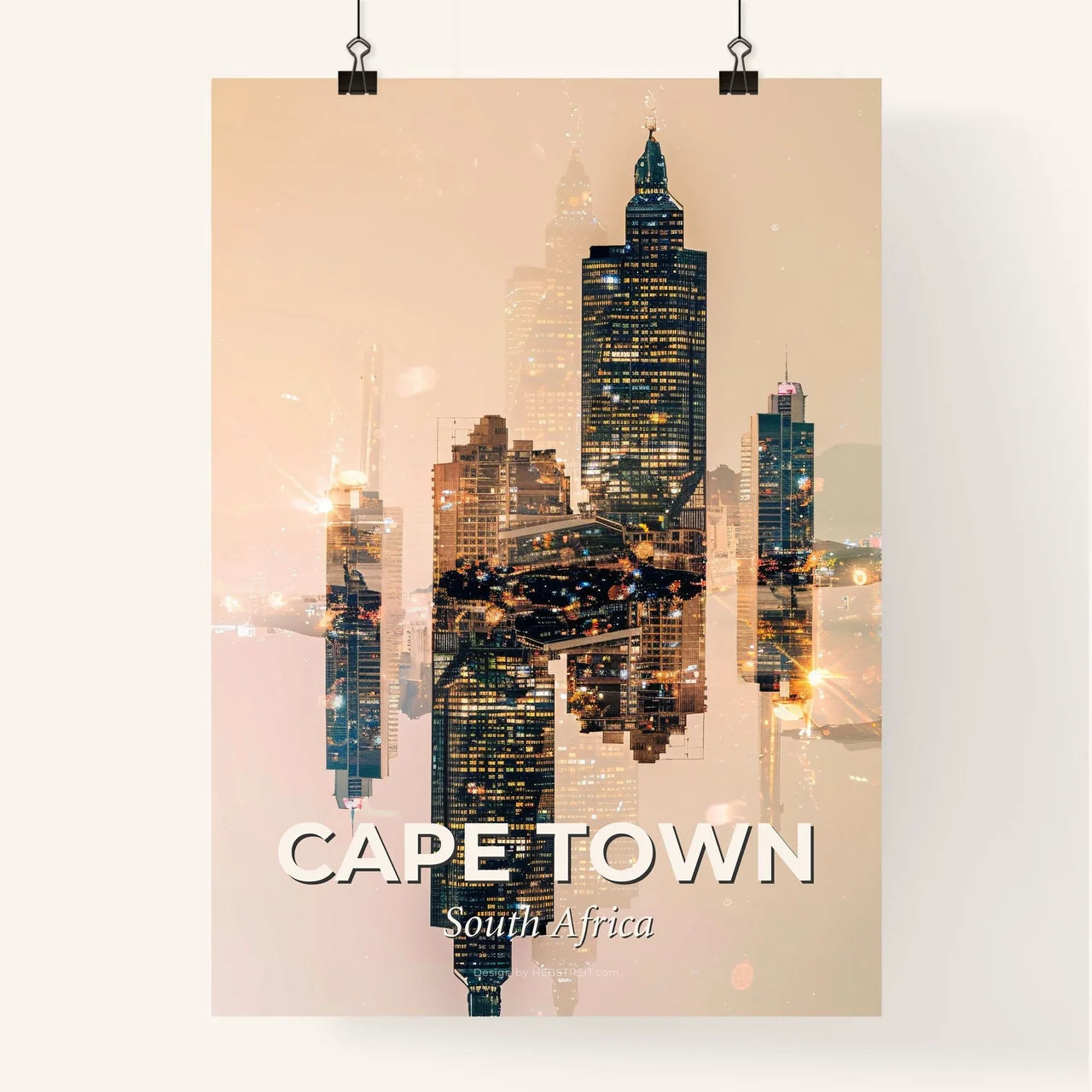 Cape Town Cityscape Silhouette Night Lights Poster Poster