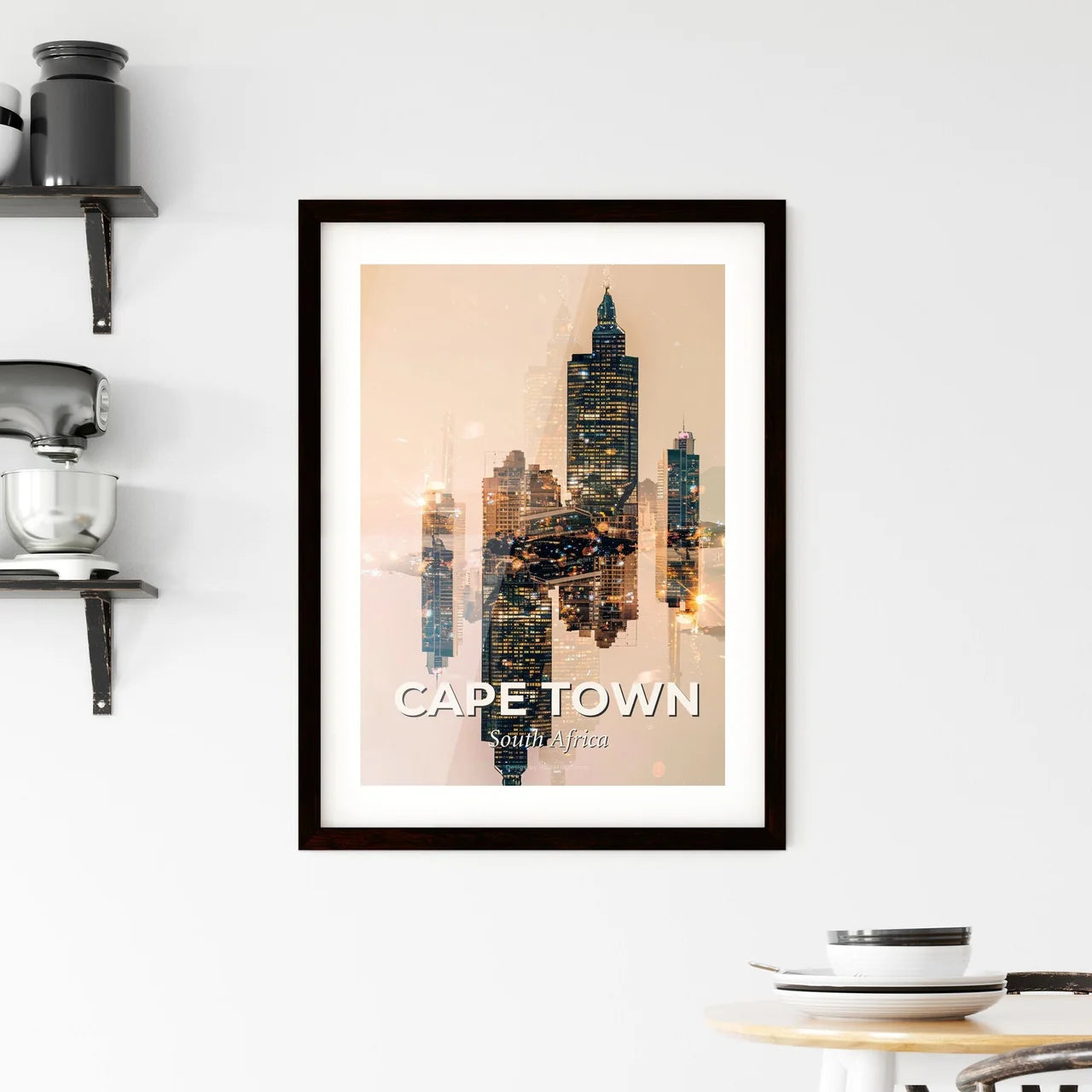Cape Town Cityscape Silhouette Night Lights Poster Framed Print