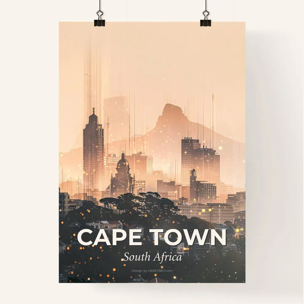 Cape Town Skyline: Beige Beauty with Glimmering Lights Poster