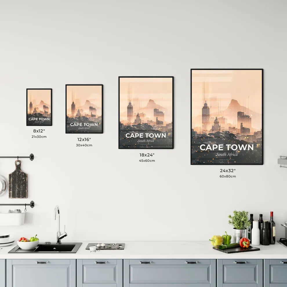 Cape Town Skyline: Beige Beauty with Glimmering Lights Office Art