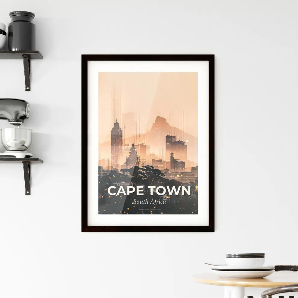 Cape Town Skyline: Beige Beauty with Glimmering Lights Framed Print