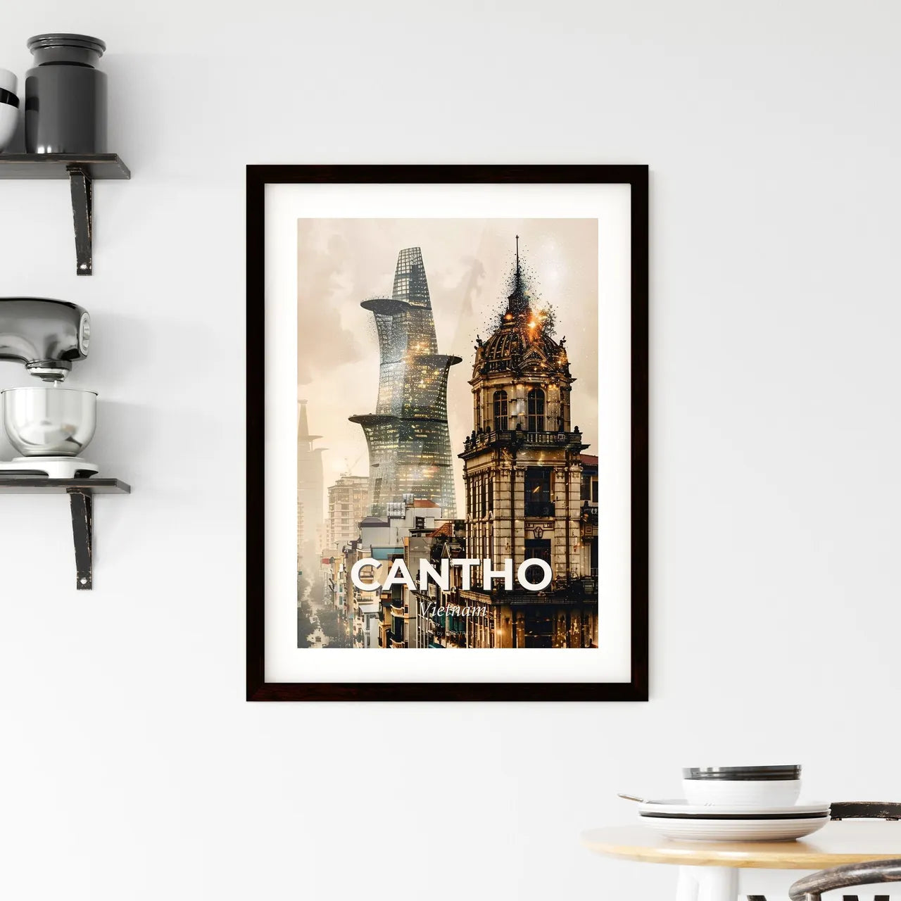 Can Tho Skyline Double Exposure Cityscape Poster Framed Print