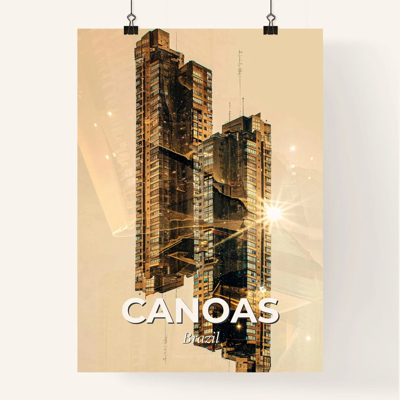 Canoas City Skyline Composite Art, Beige and Bright Poster