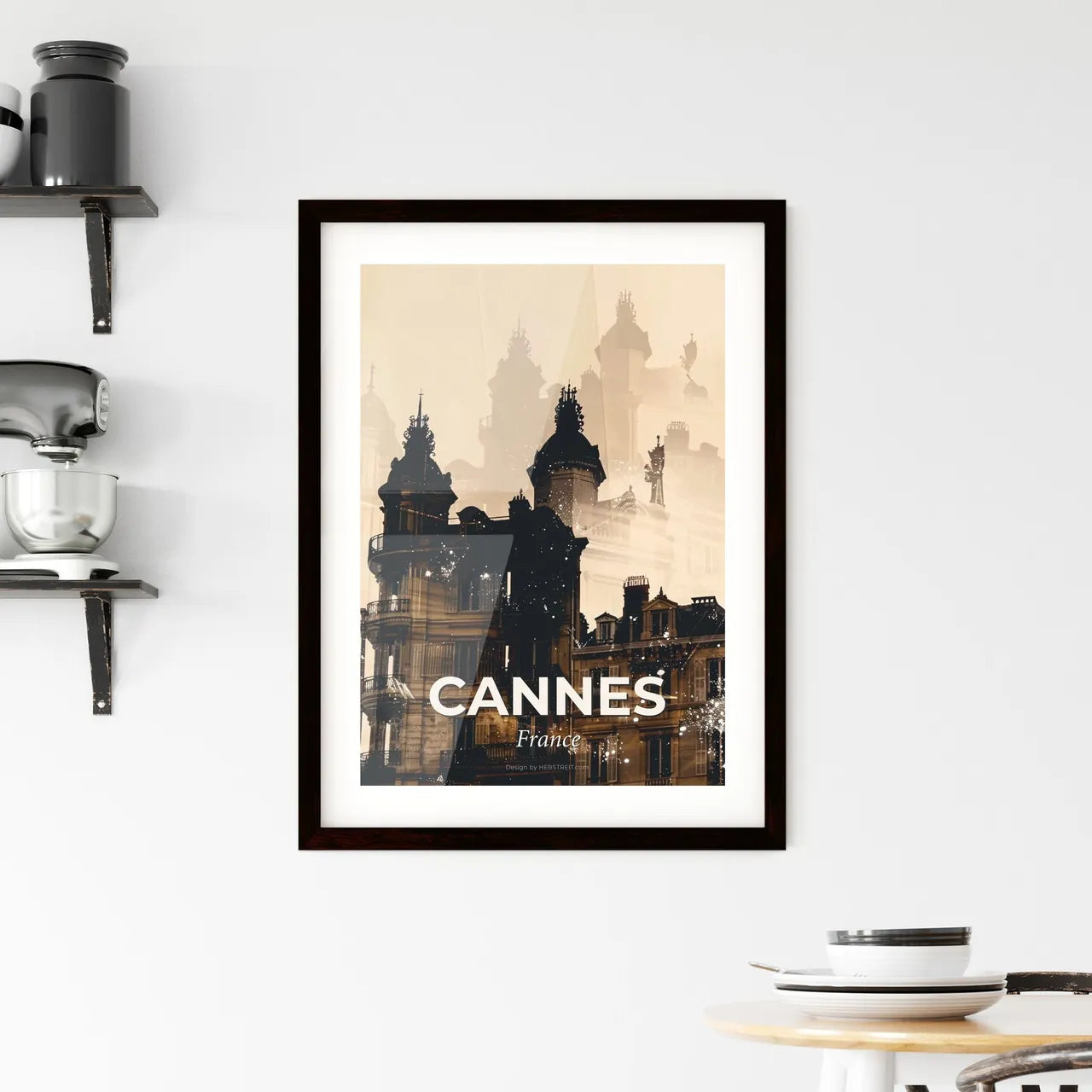 Cannes Skyline Double Exposure Art Composite Poster Framed Print