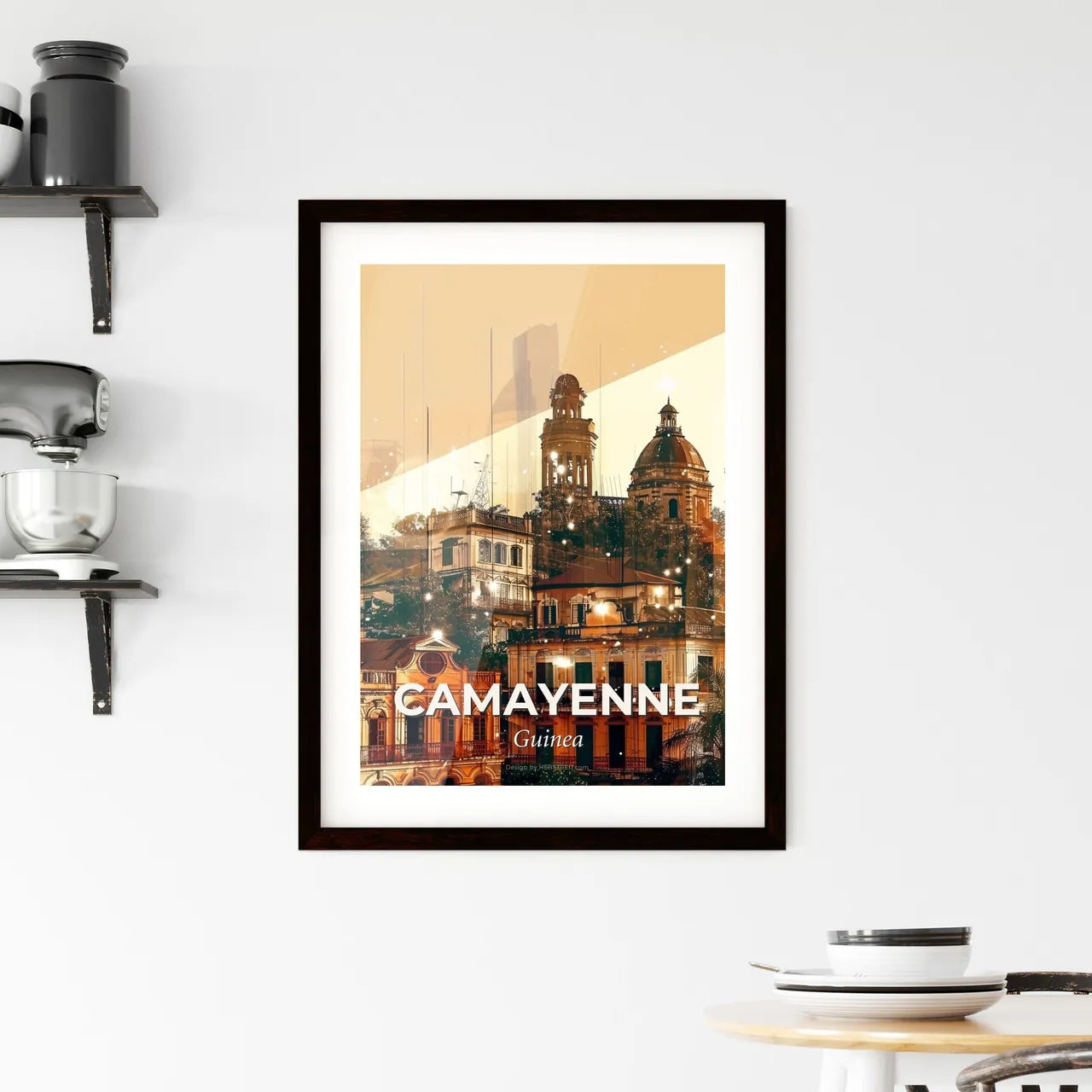 Camayenne Guinea Double Exposure Architectural Skyline Poster Framed Print