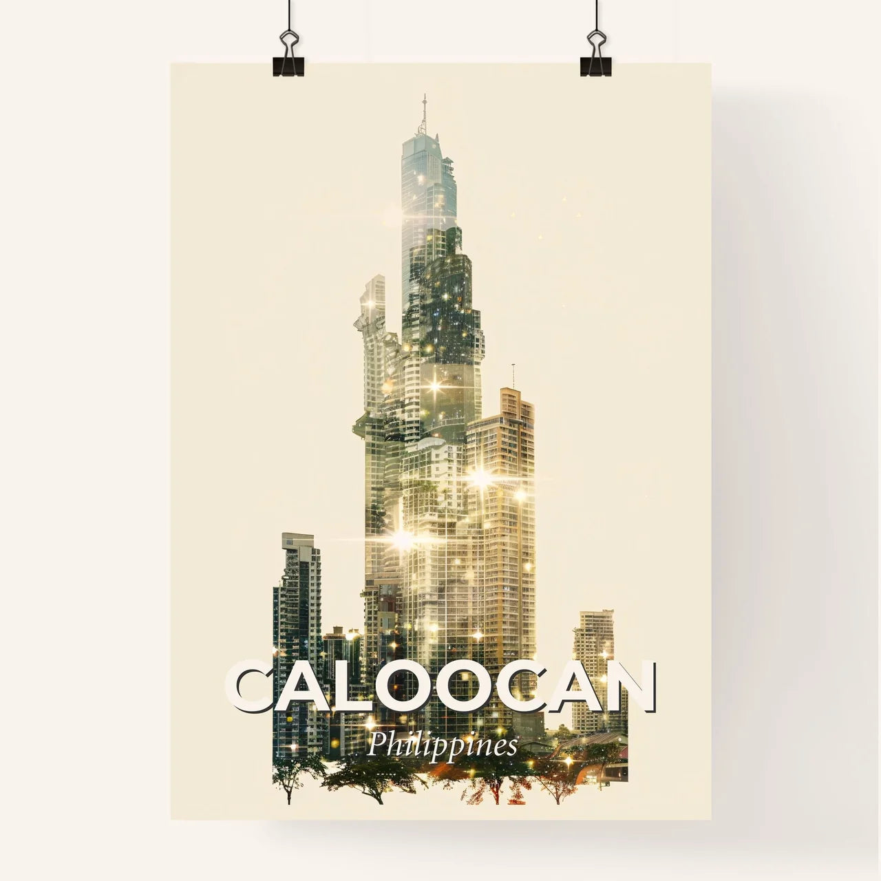 Caloocan City Skyline Double Exposure Poster Art Poster