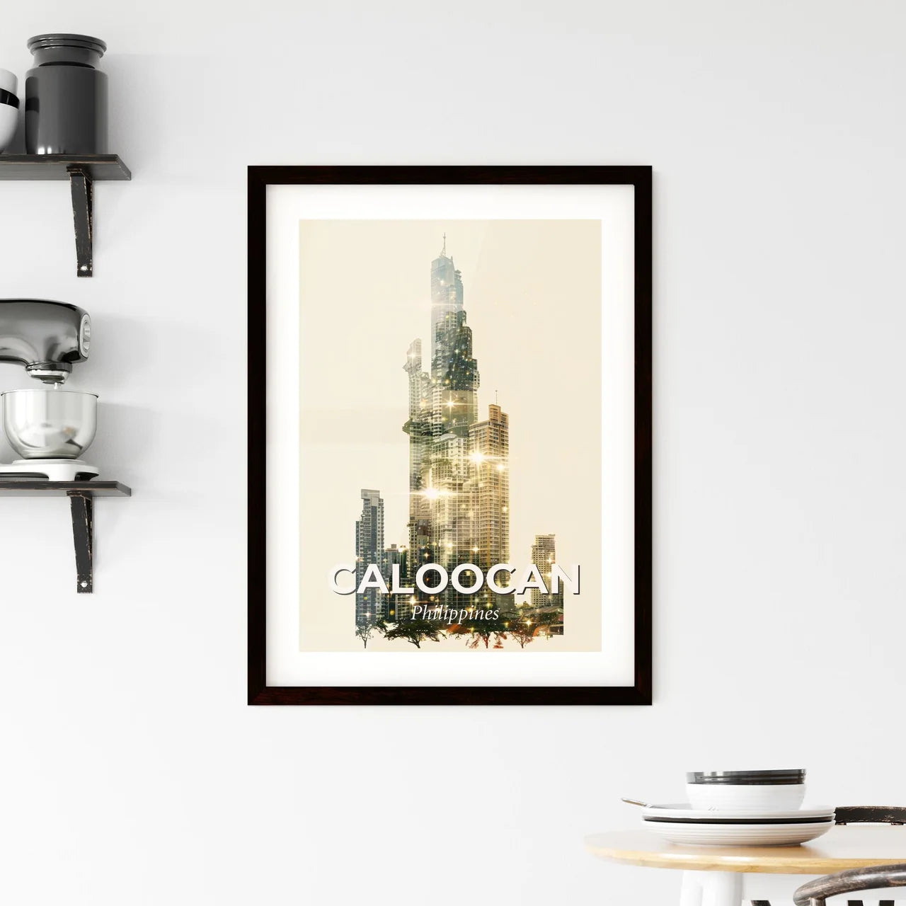 Caloocan City Skyline Double Exposure Poster Art Framed Print